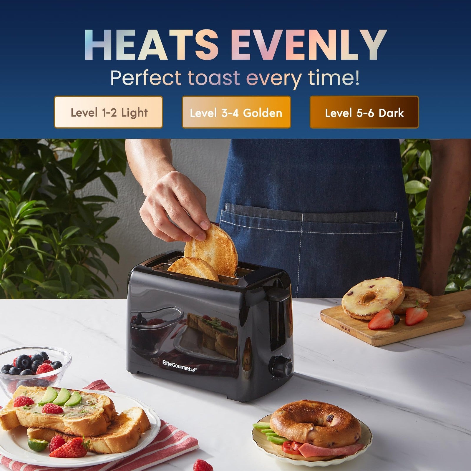 Black 2 Slice Toaster w/ 6 Settings, Extra Wide Slots, ETL Certified