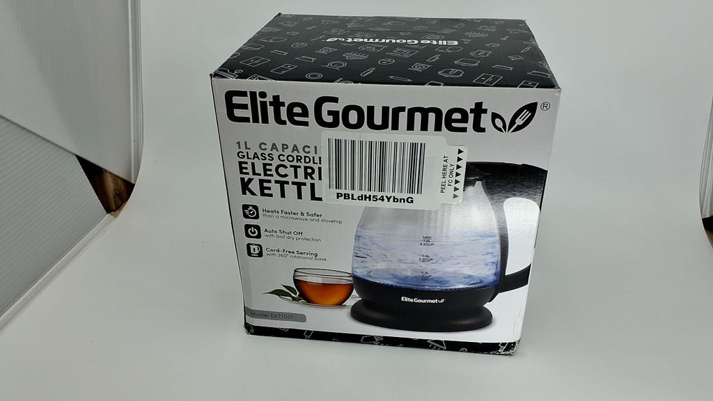 Elite Gourmet EKT1001 1L Glass Kettle Cordless 1100W w/ Auto Shut-Off