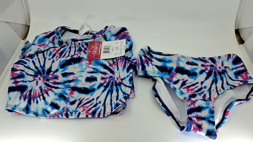 Girls' Kanu Surf Long Sleeve Rashguard Swim Set, Camille Denim, Size 8