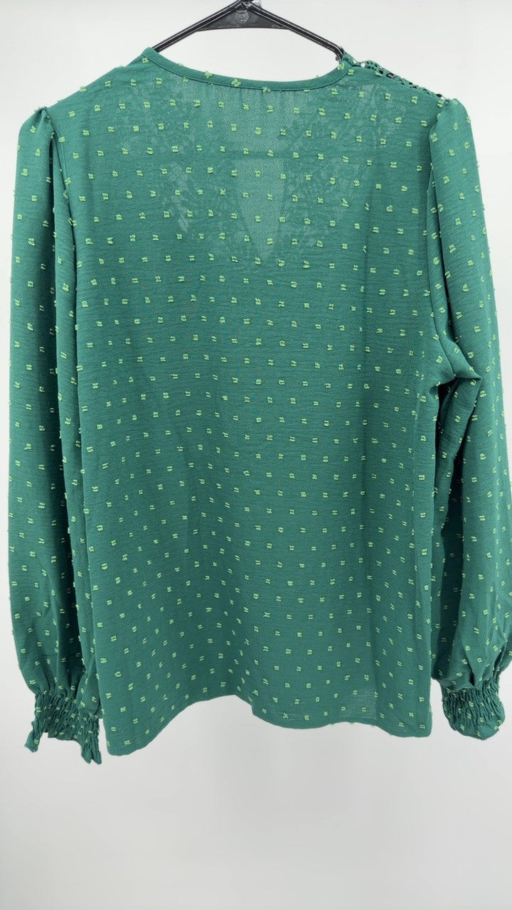Swiss Dot Lace Detail Long Sleeve Blouse