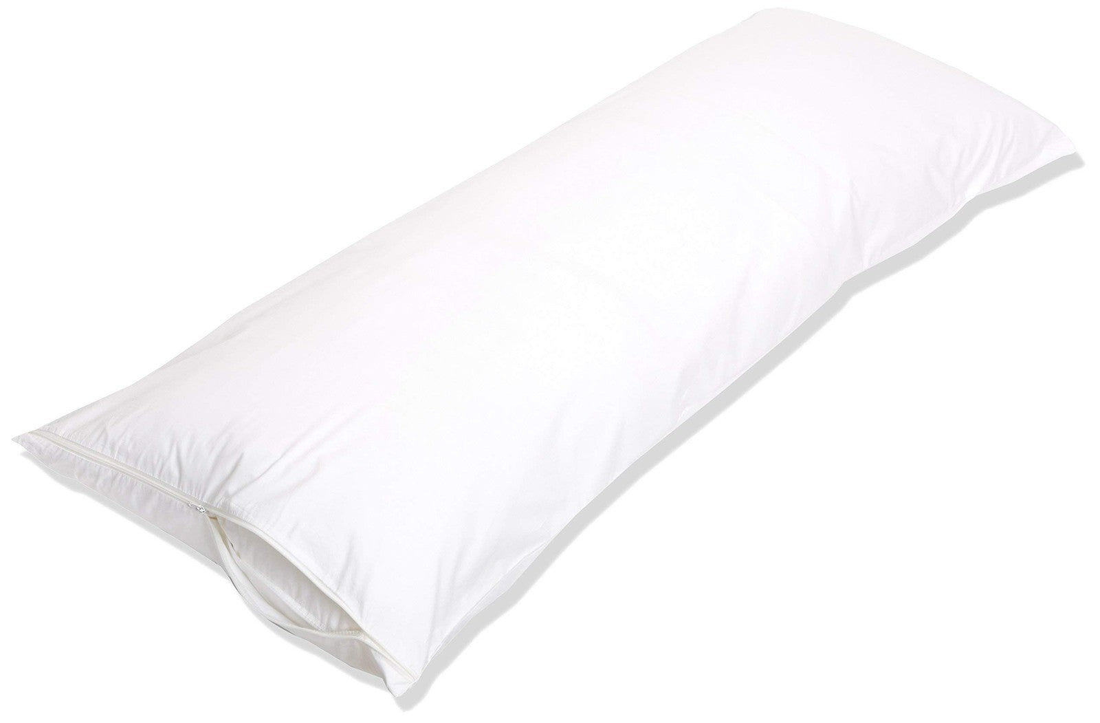 White Cotton Body Pillow Pillowcase, 55x21 In, Zipper Closure, Hypoallergenic
