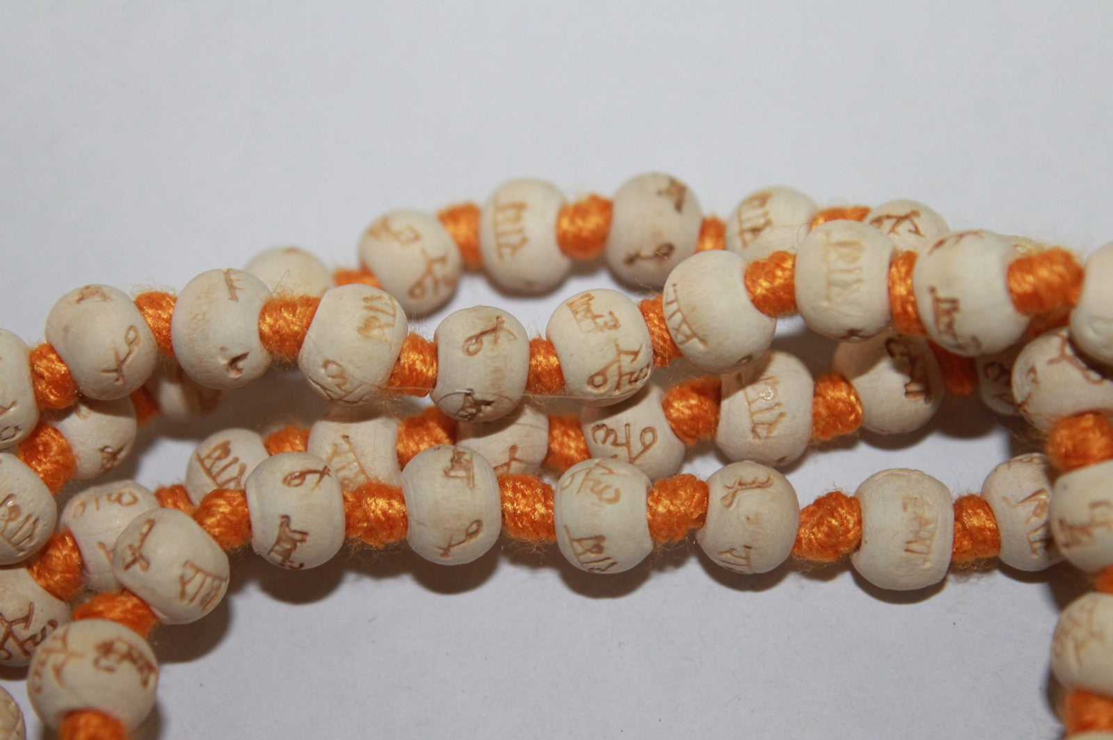 Hare Rama Tulsi Japa Mala 108 Beads Orange Knotted Wood Necklace