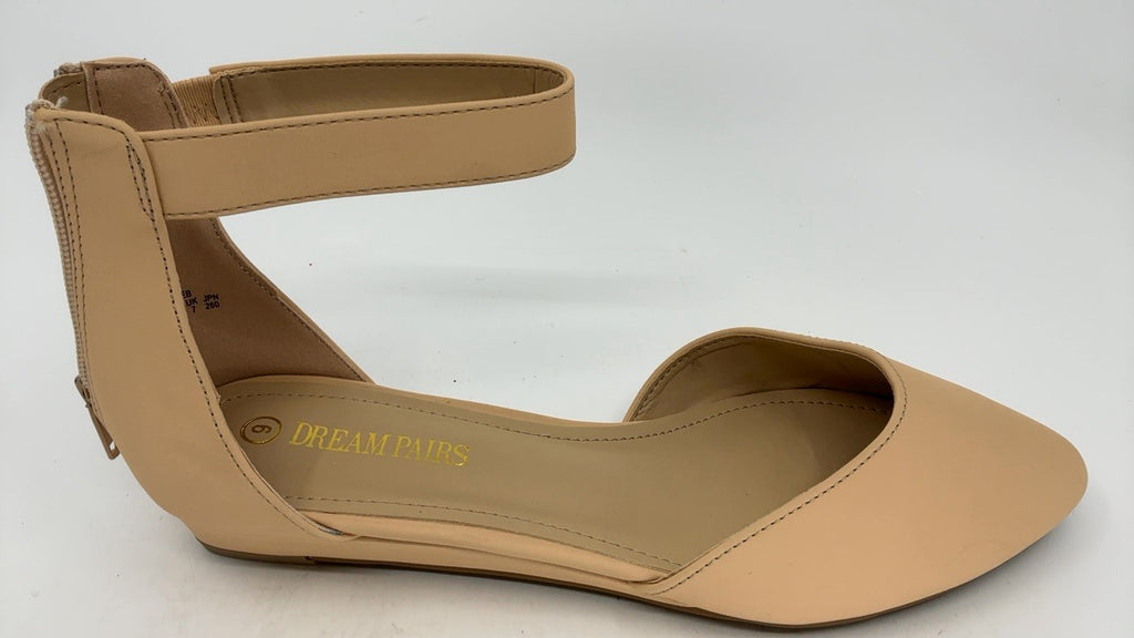 DREAM PAIRS Women's Ankle Strap Flats, Size 9, Low Wedge, Nude/Nubuck