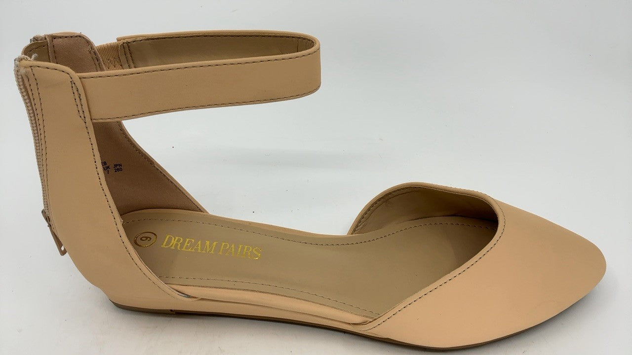 DREAM PAIRS Women's Ankle Strap Flats, Size 9, Low Wedge, Nude/Nubuck
