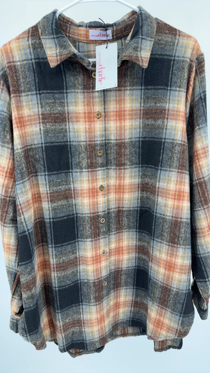 Plaid Collared Neck Button Up Long Sleeve Shirt