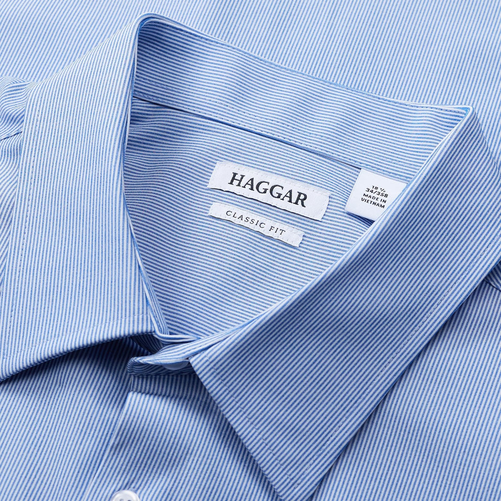 Haggar Smart Wash Blue Stripe Dress Shirt 18.5" Neck 36-37" Sleeve