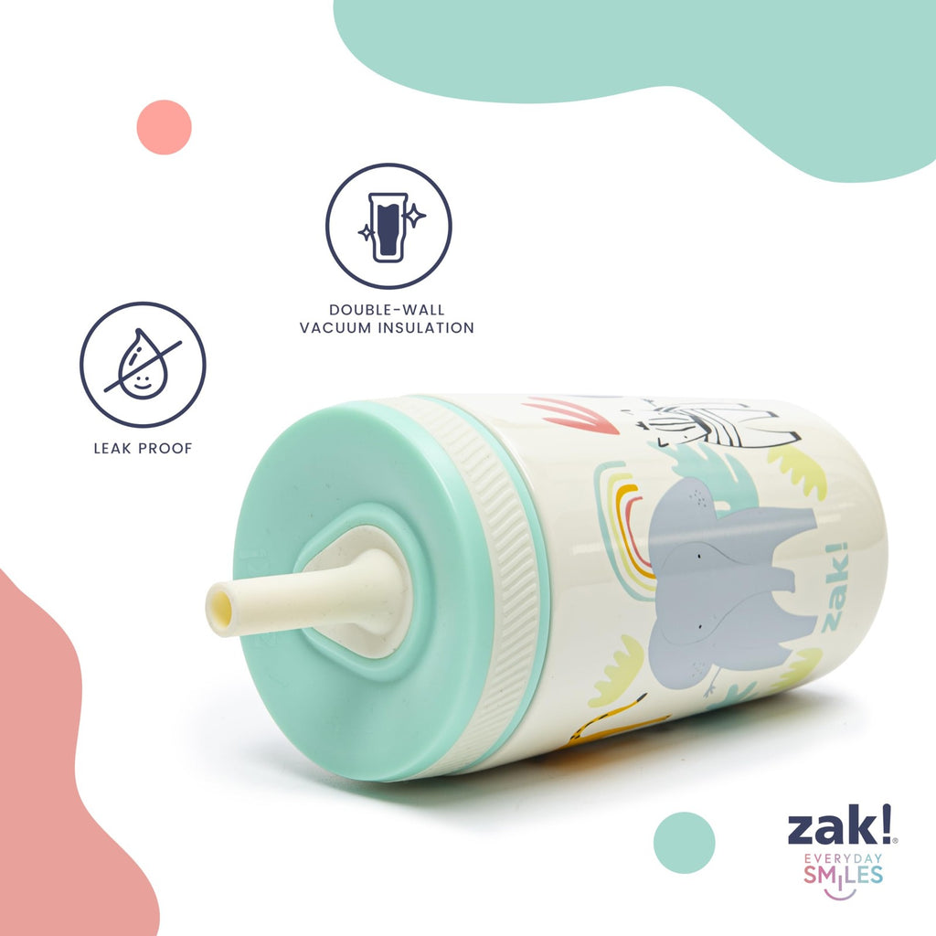Zaksaurus 12oz Leak-Proof Toddler Cup, Stainless Steel, Insulated, Dinosaur