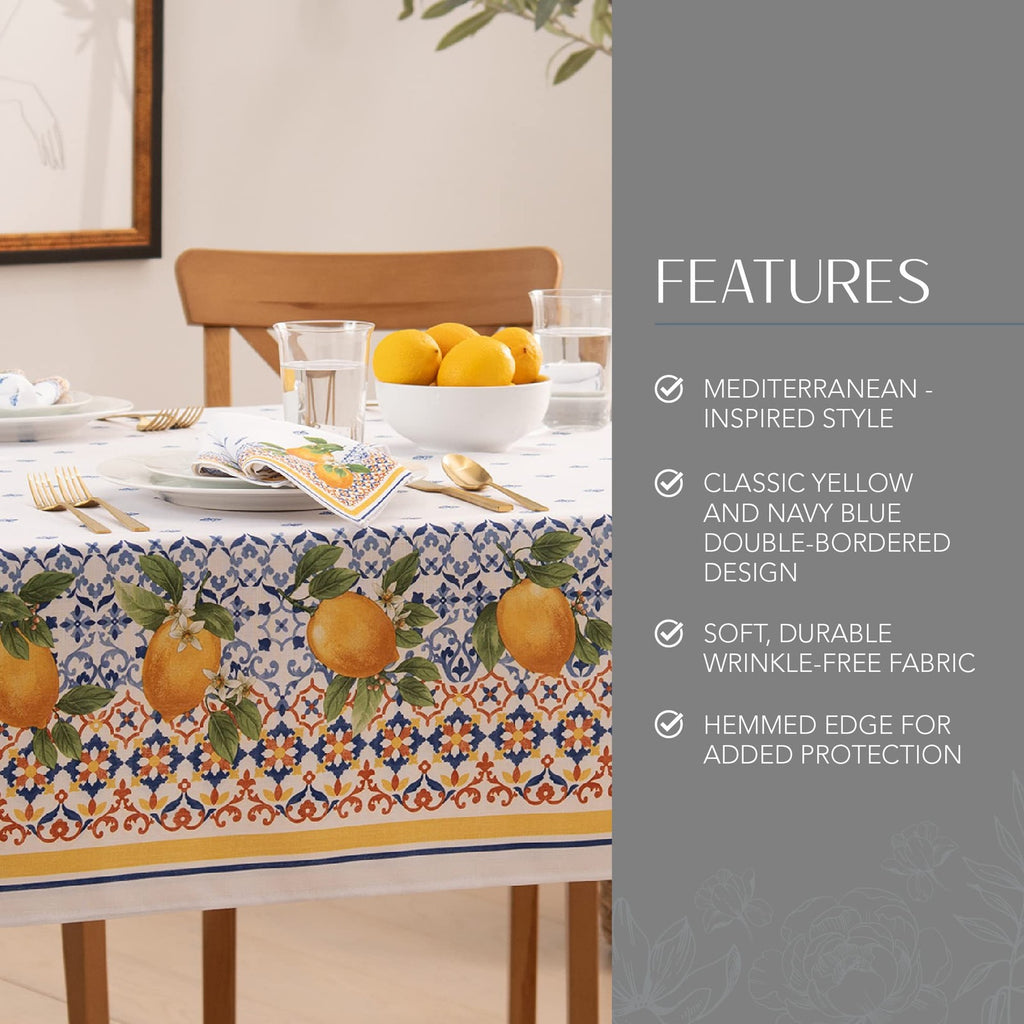 Capri Lemon Double-Bordered Tablecloth 60"x102" Multicolor Polyester