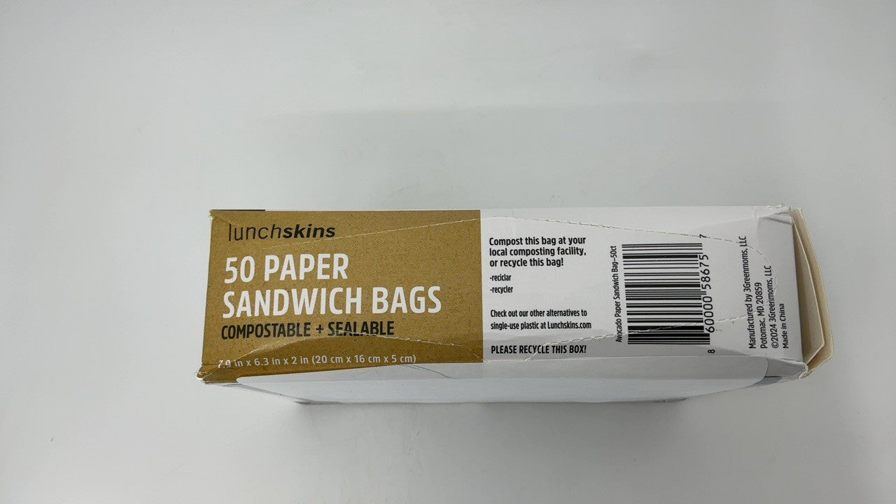 Eco-Friendly Sandwich Bags - 50 Count, Kraft Paper w/ Resealable Stickers