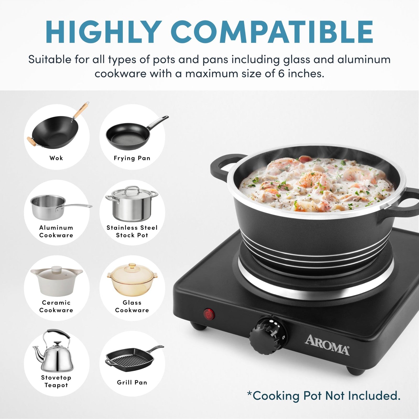 Aroma Housewares AHP-303 Single Burner Hot Plate, Metal, Black