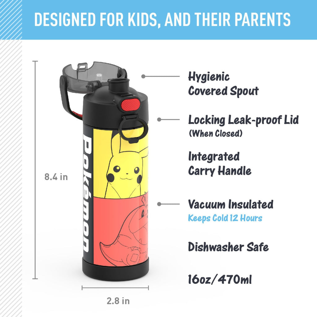 Kids 16 Oz Thermos FUNtainer Bottle, Stainless Steel, Pokemon