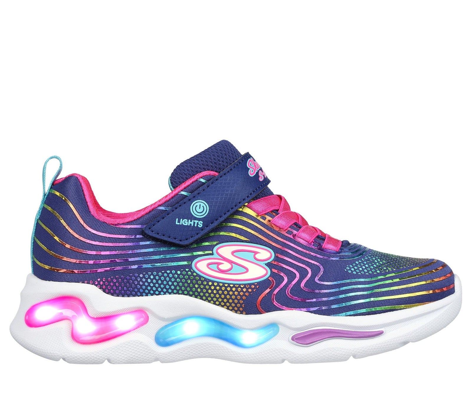 Skechers Kids Wavy Beams Sneaker, Navy/Multi, 12 US Unisex Little Kid