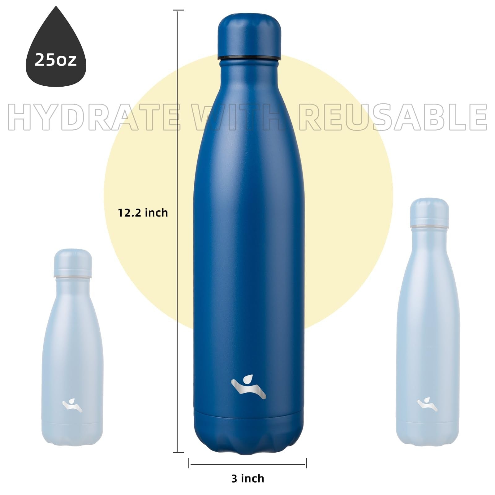 Konokyo 25oz Double Wall Stainless Steel Flask Water Bottle Blue