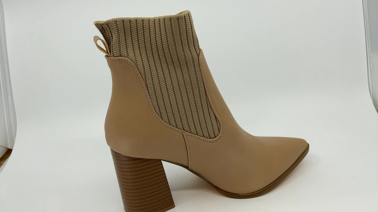 Coutgo Womens Khaki Chelsea Boots Pointed Toe Chunky Block Heel Size 7.5