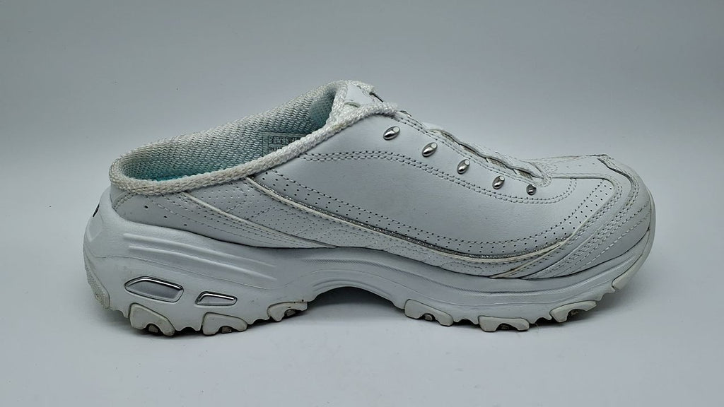 Skechers womens Bright Sky clogs and mules shoes, White/Silver, 9 US