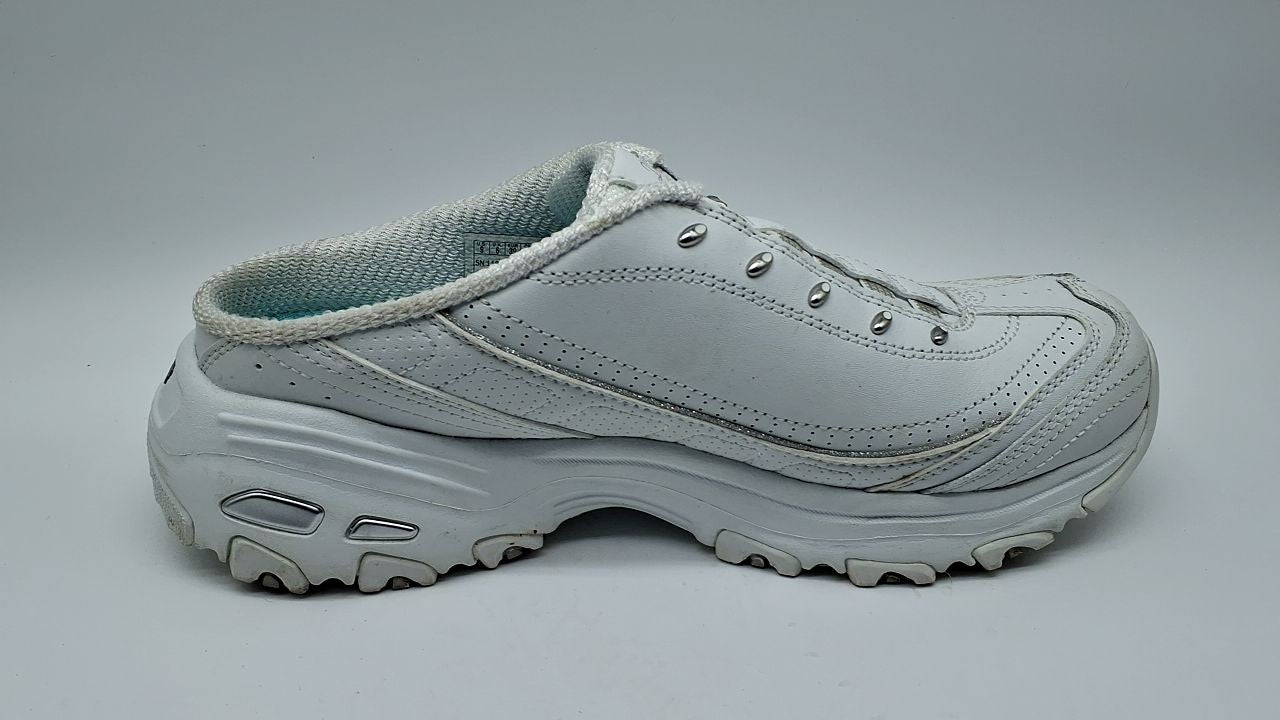 Skechers womens Bright Sky clogs and mules shoes, White/Silver, 9 US