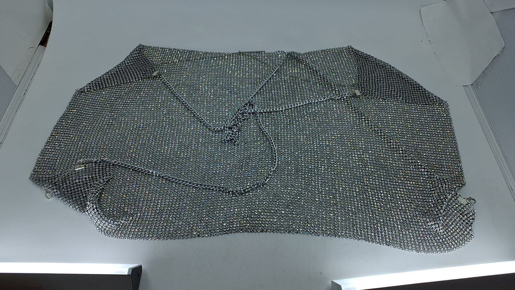 Sexy Backless Crop Tank Top, Medium, Silver Rhinestone, Adjustable