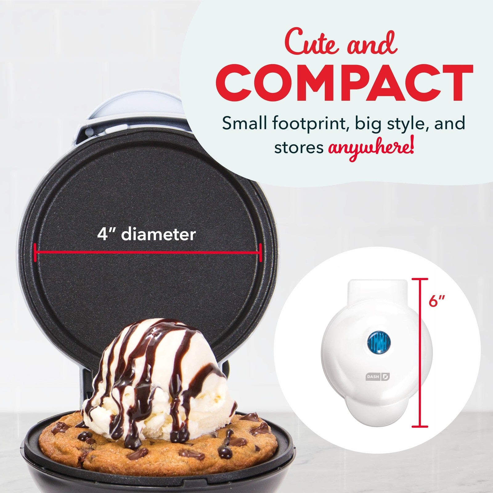 DASH Mini Maker Griddle 4 In White w/ Recipe Book - Individual Servings