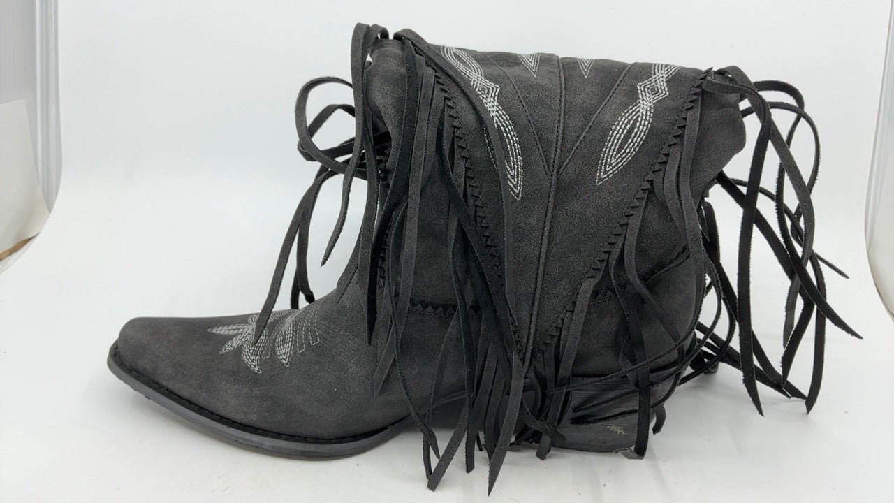 Mid Calf Black Suede Cowgirl Boots, Size 9.5, Retro Style, Chunky Heel