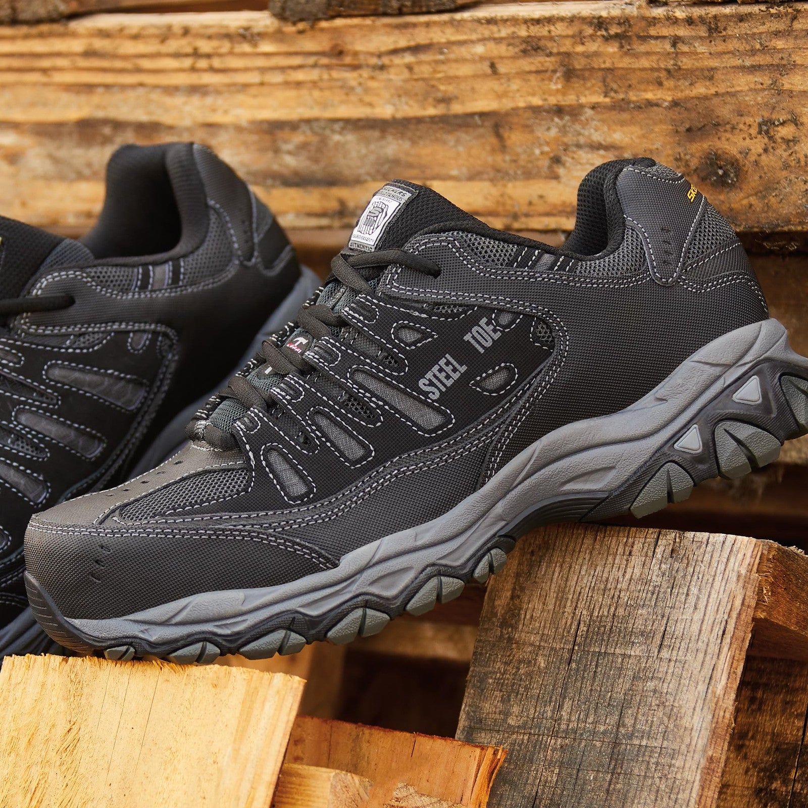 Skechers Cankton Steel Toe Work Shoe 13W Black/Charcoal Memory Foam