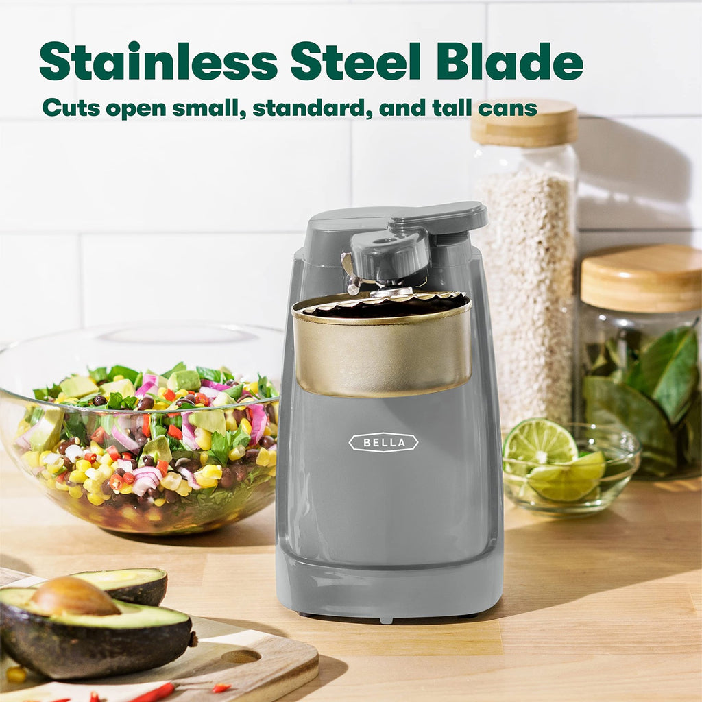 BELLA Electric Can Opener w/ Knife Sharpener, Gray Stainless Steel