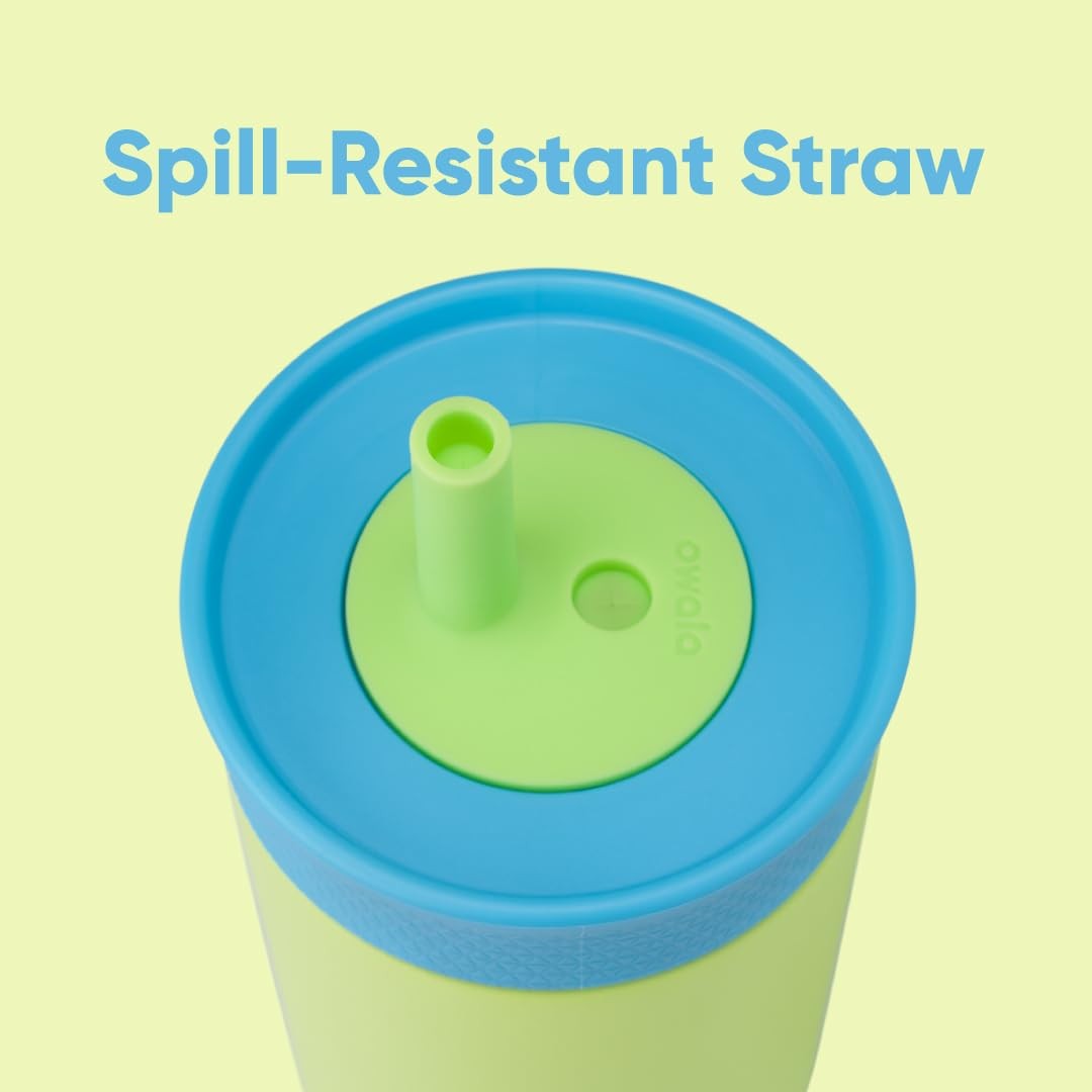 Owala Kids 12 Oz Tumbler Blue & Light Green, Spill Resistant Straw