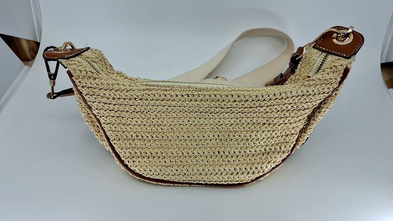 Khaki Straw Crossbody Bag for Women w/ Adjustable Strap - Summer Chic