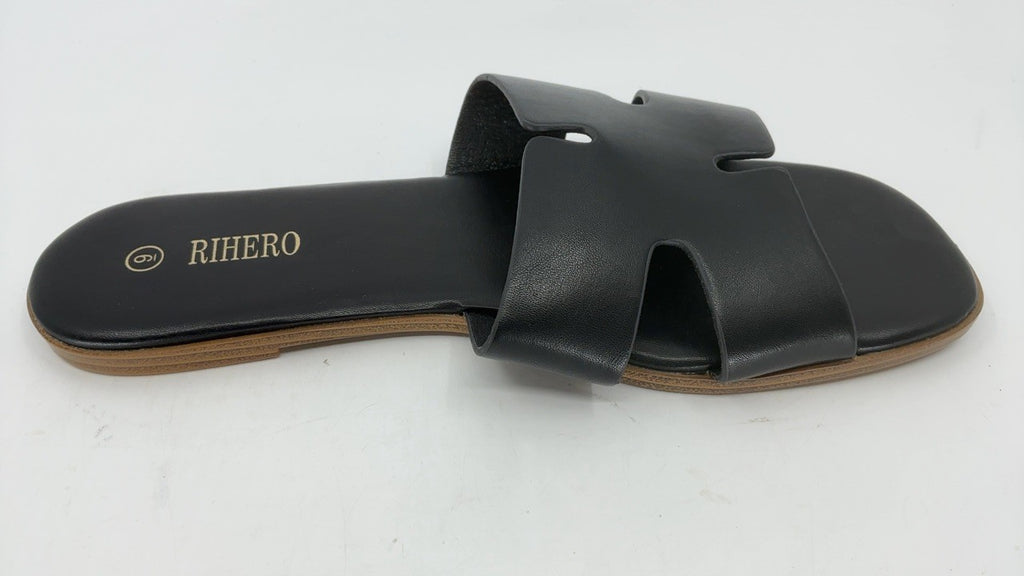 Rihero Black Flat Sandals Women Size 9 Slip On Peep Toe