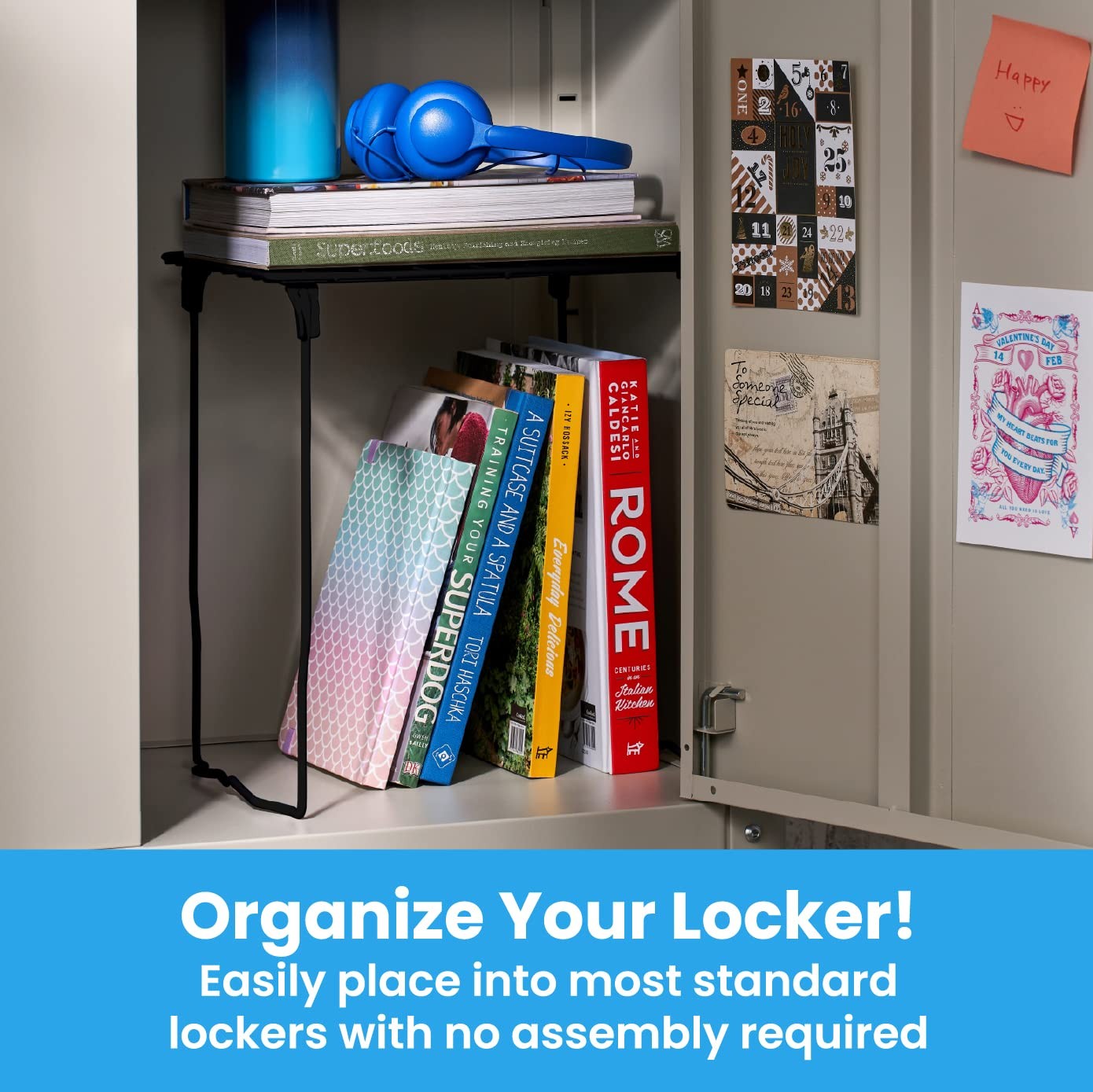 Black Locker Shelf, Stackable & Extra Tall, 12 In for School Lockers