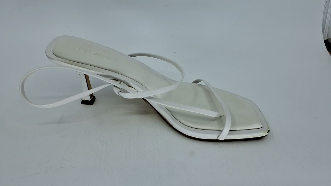 Steve Madden Women's Locke Heeled Sandal, White Leather, 8.5