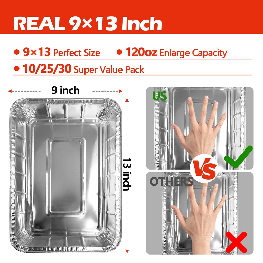 9x13 Disposable Aluminum Foil Pans - 10 Pack Heavy Duty Cooking Trays