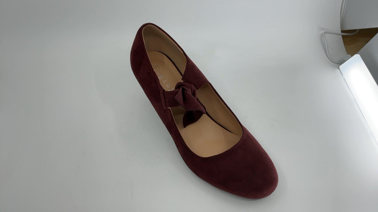 Cute Low Heel Mary Jane Pumps w/ Bow Size 8.5 Burgundy Suede