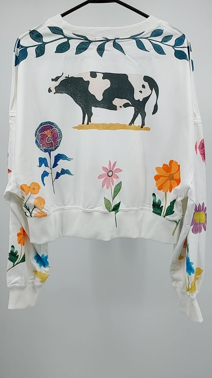 Printed Round Neck Dropped Shoulder Sweatshirt