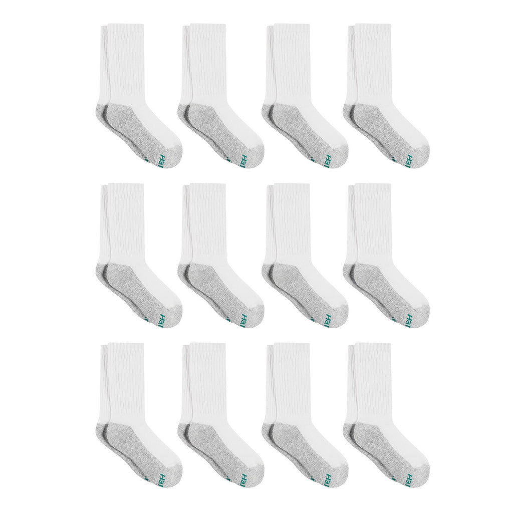 Hanes Boys Large Crew Socks 12-Pair Pack White/Grey Cushioned