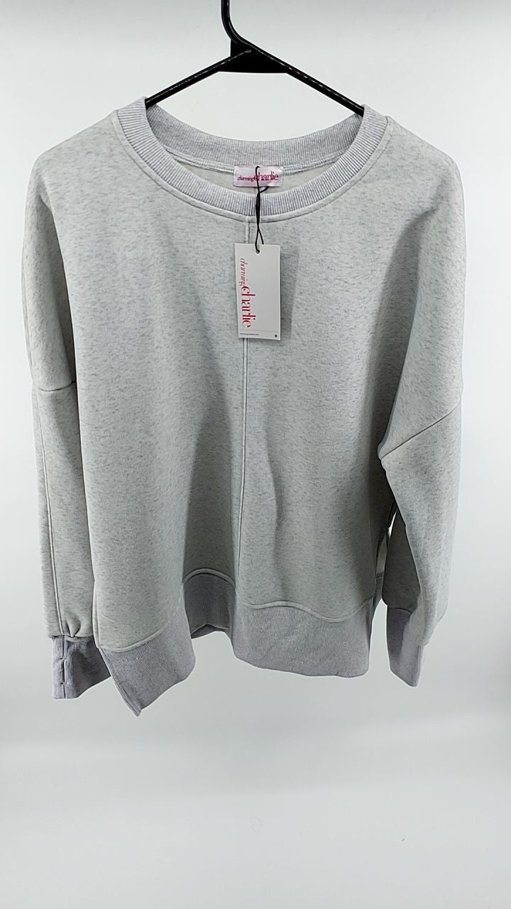 Side Slit Round Neck Long Sleeve Sweatshirt