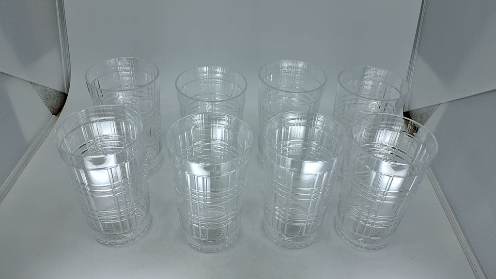 Clear Plaid Acrylic Drinking Glasses Set of 8 - 22oz Tumblers, BPA-Free