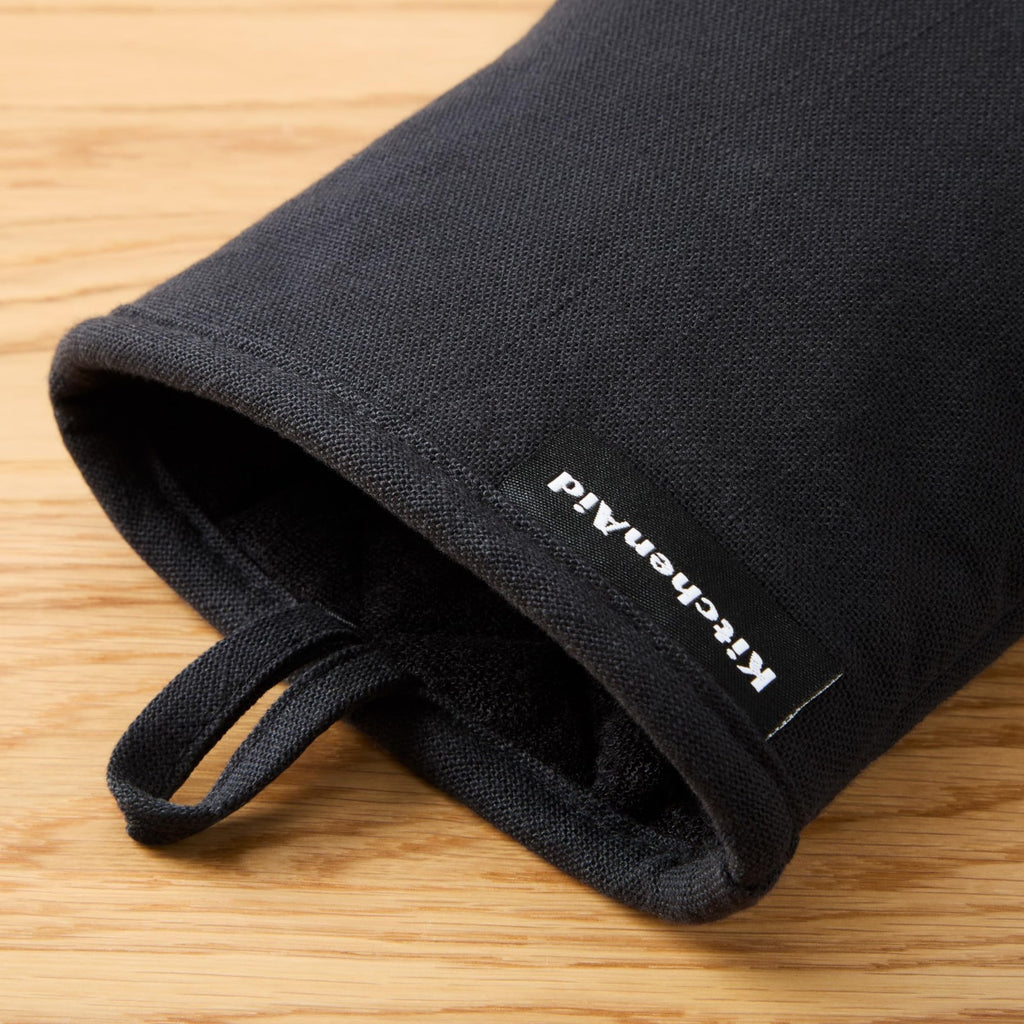 Oven Mitts 2-Pack, KitchenAid Heat Resistant 600°F, Matte Black, 5.5"x9"