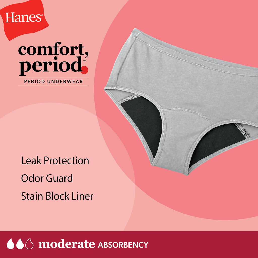 Hanes Girls' Boyshort Period Panties 4-Pack, Moderate Protection, 18