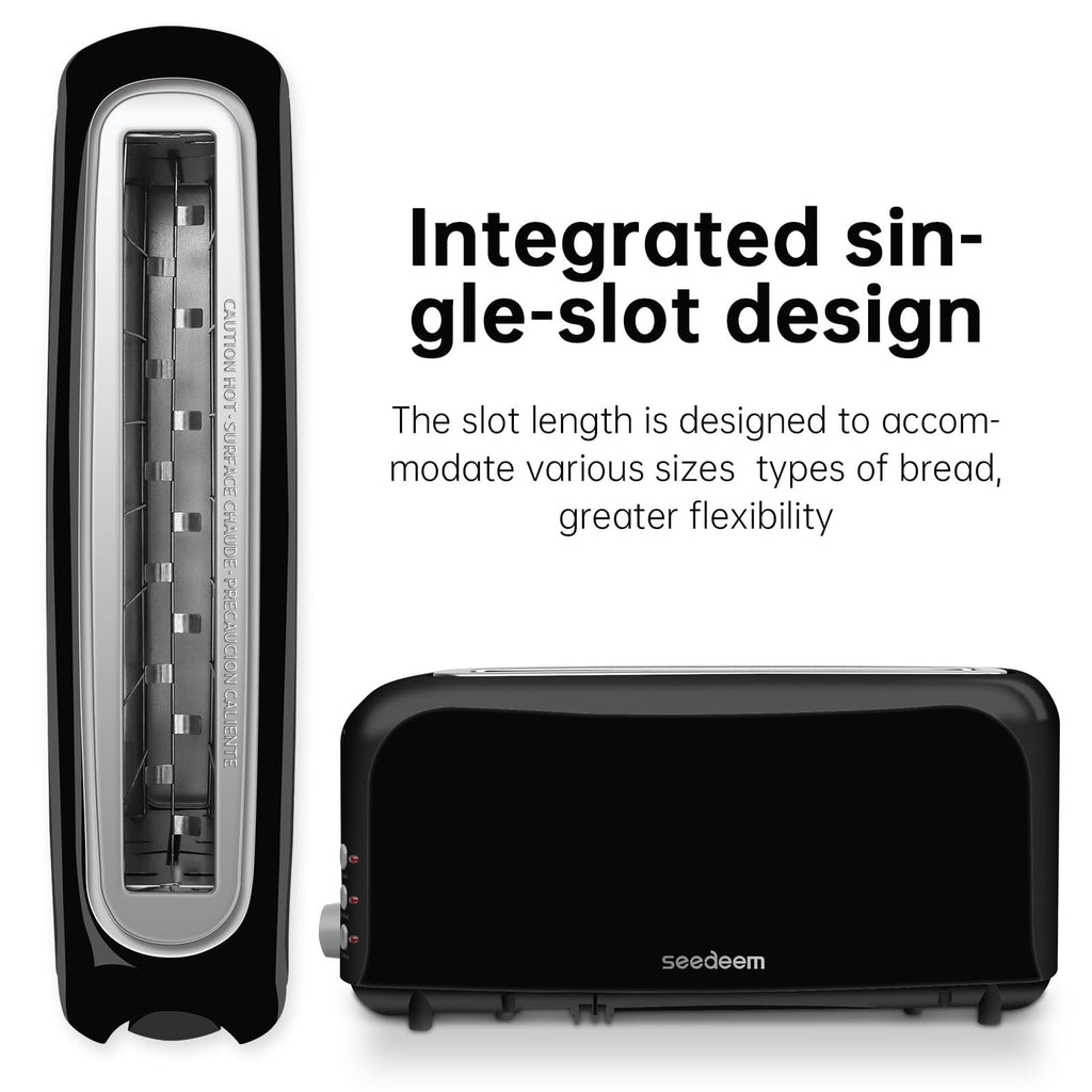 2 Slice Toaster, 10" Long Slot, Black, Cancel/Reheat/Defrost Function