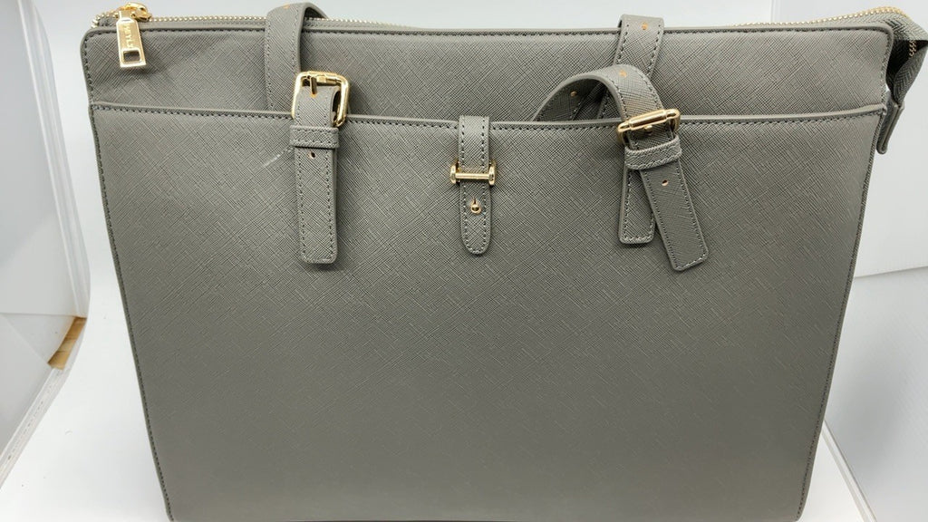 Women’s Gray Leather Laptop Bag, Large Tote w/ USB Port, 4pcs Set