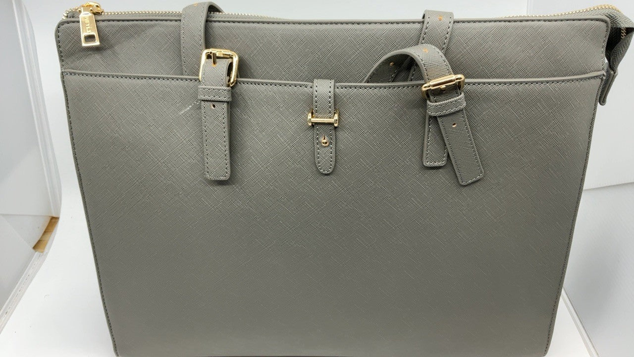 Women’s Gray Leather Laptop Bag, Large Tote w/ USB Port, 4pcs Set