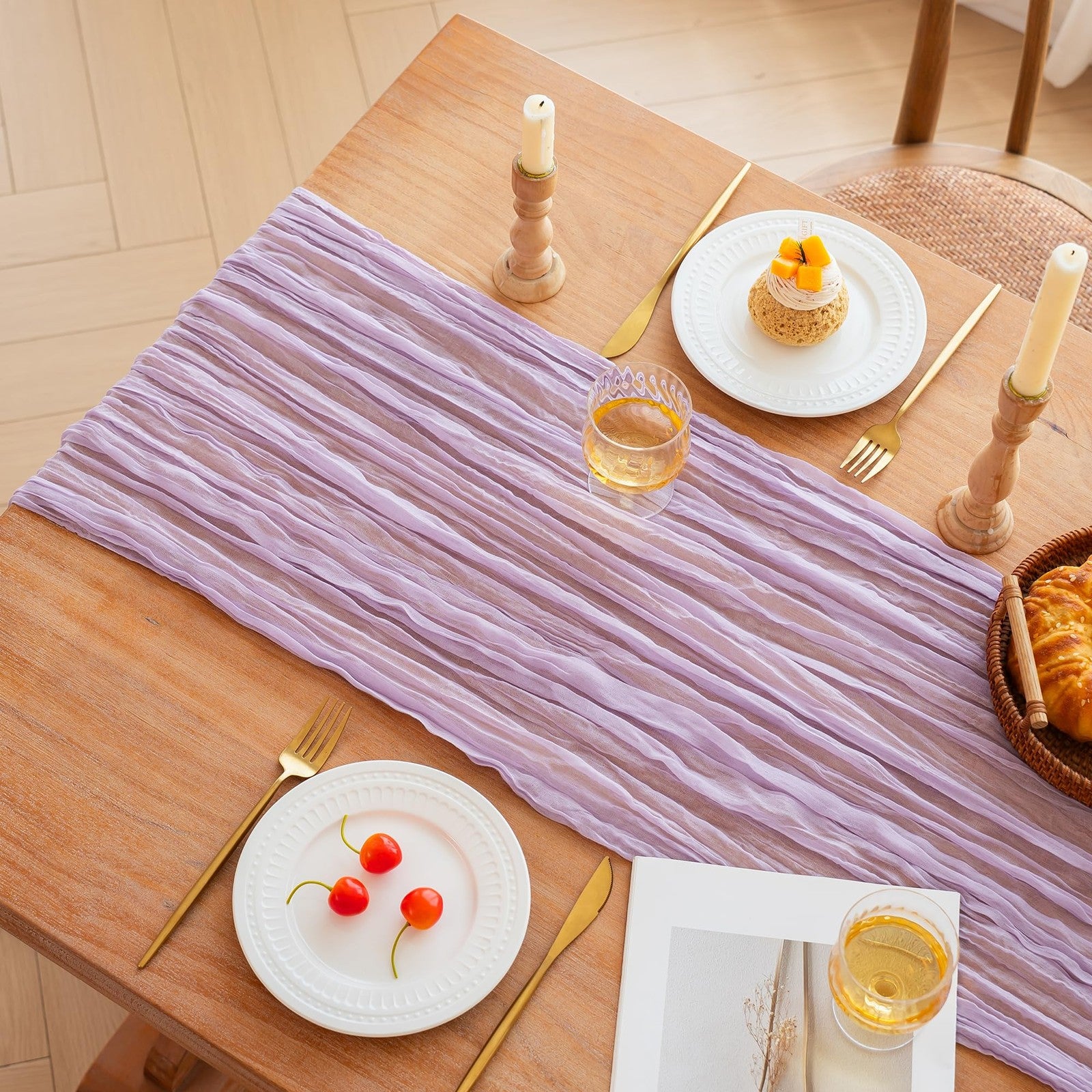 4 Pack Rustic Lilac Table Runner 35x120 In for Bridal Shower & Parties