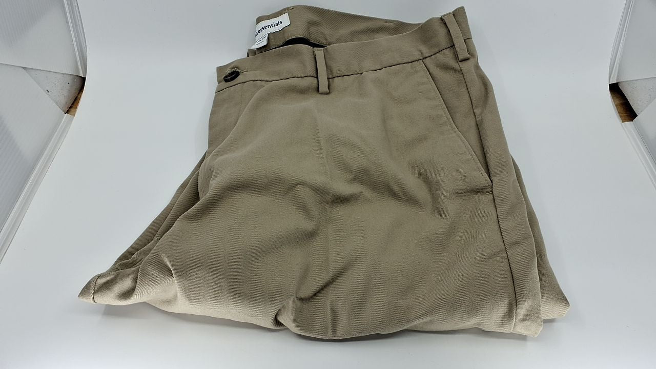 Slim-Fit Flat-Front Chino Pants, Khaki Beige, 40W x 34L, Cotton Blend