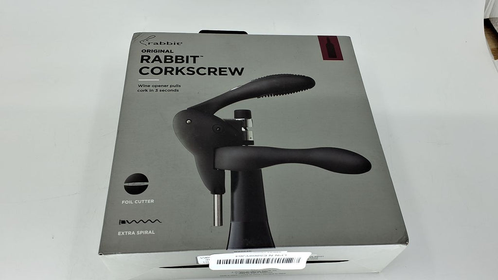 Rabbit W6004N Wine Opener Corkscrew w/ Foil Cutter, Ergonomic Black Design