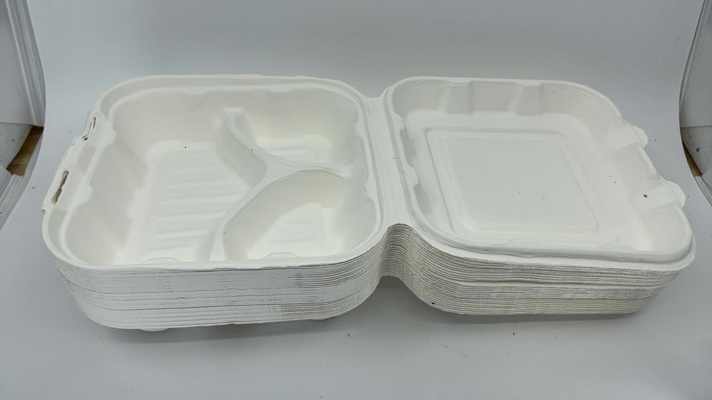 50-Pack 8x8 Compostable Clamshell Containers - Microwave & Freezer Safe