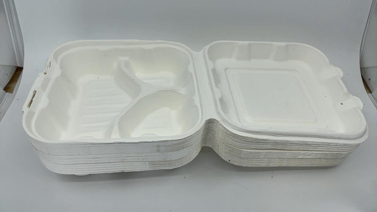 50-Pack 8x8 Compostable Clamshell Containers - Microwave & Freezer Safe