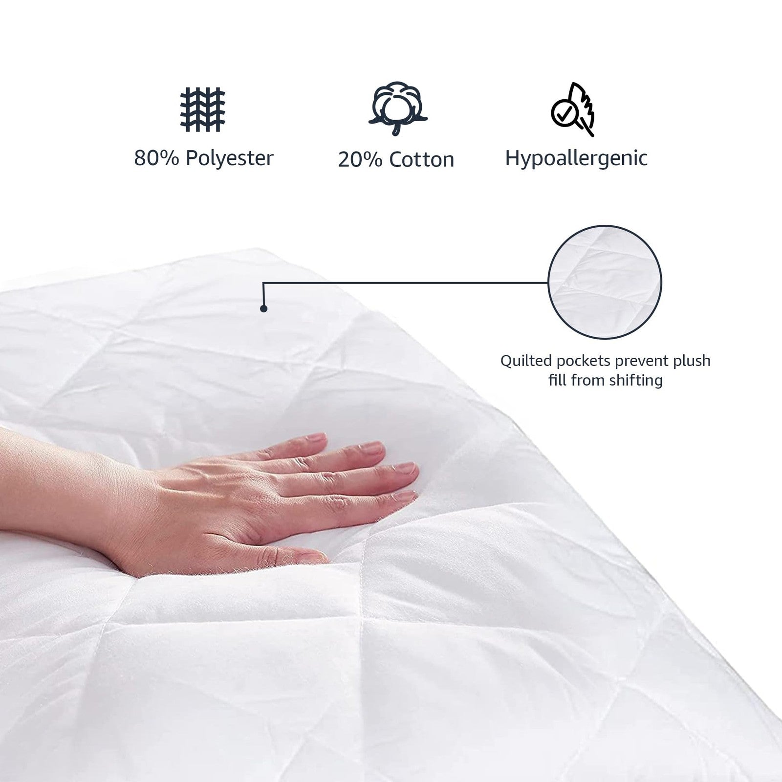 Full Size Quilted Mattress Topper Pad, 18 In Deep, Hypoallergenic, White