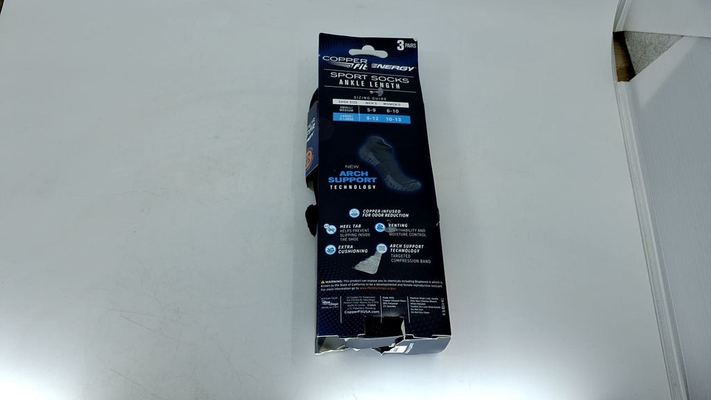 Copper Fit Unisex Copper Infused No Show Socks - 3 Pack , Large/X-Large, Black