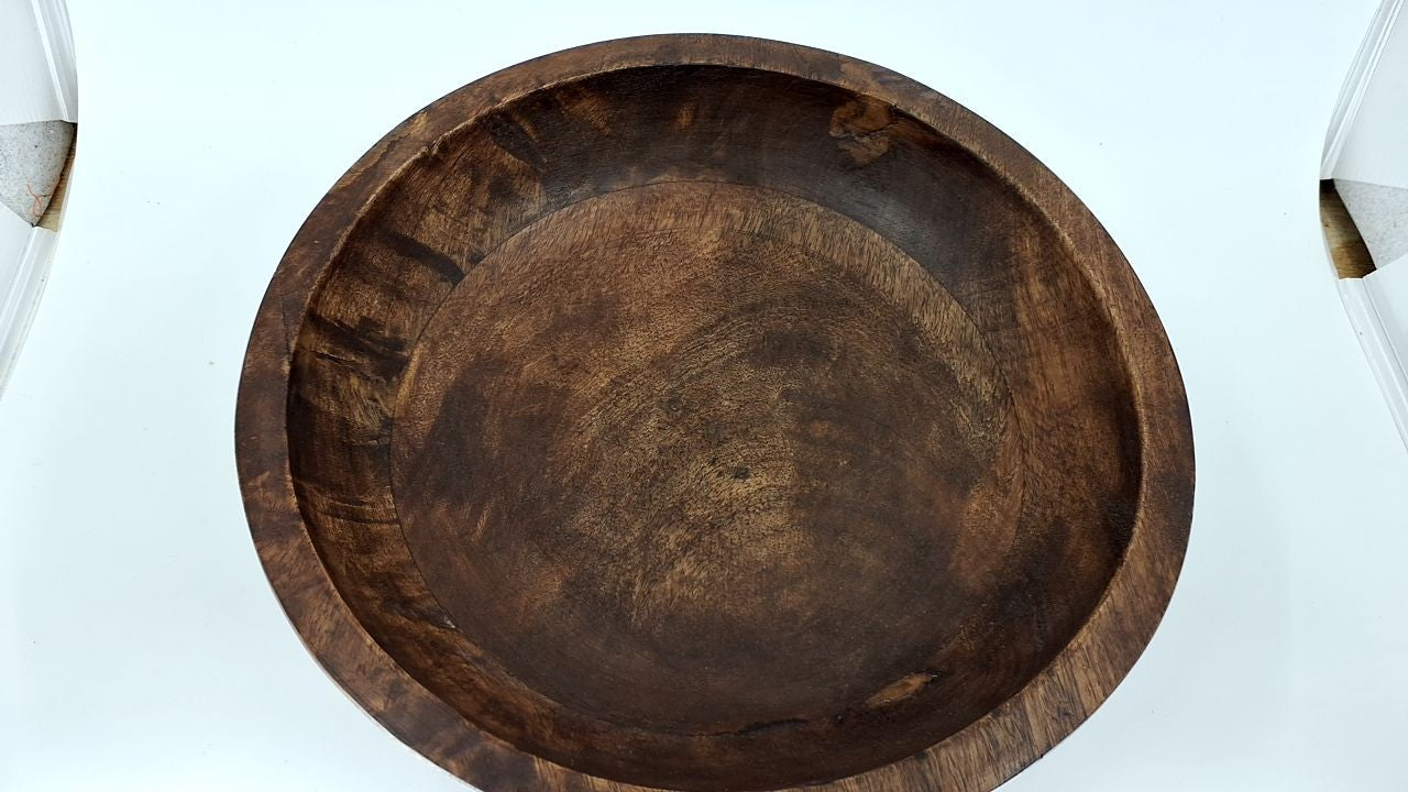 Bloomingville Mango Wood Footed Bowl, Walnut Finish