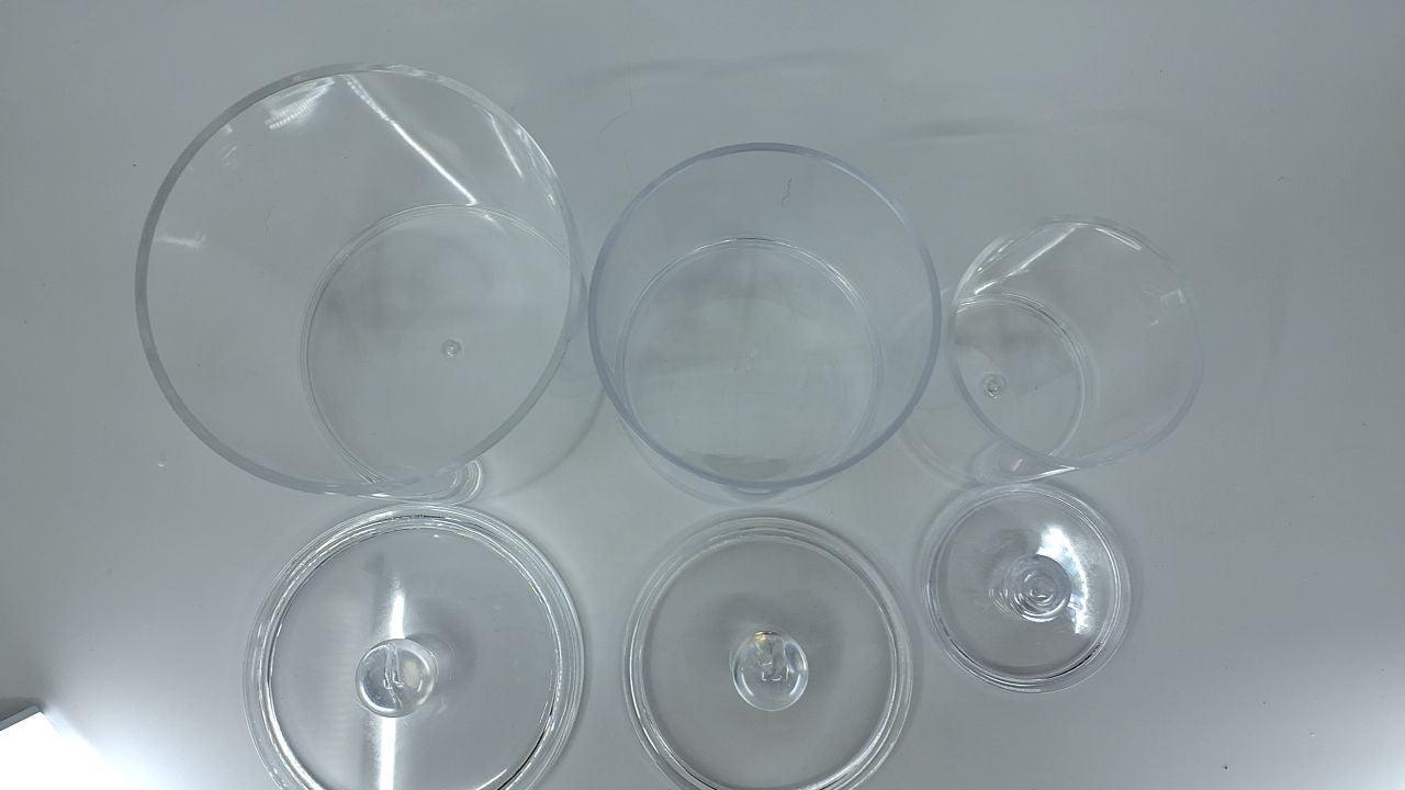 6 Pack Acrylic Storage Jars w/ Lids, 10/22/39 oz Clear Bathroom Canisters